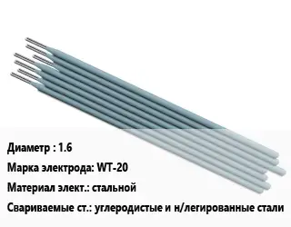Электрод 1.6 WT-20 стальной углеродистые и н/легированные стали